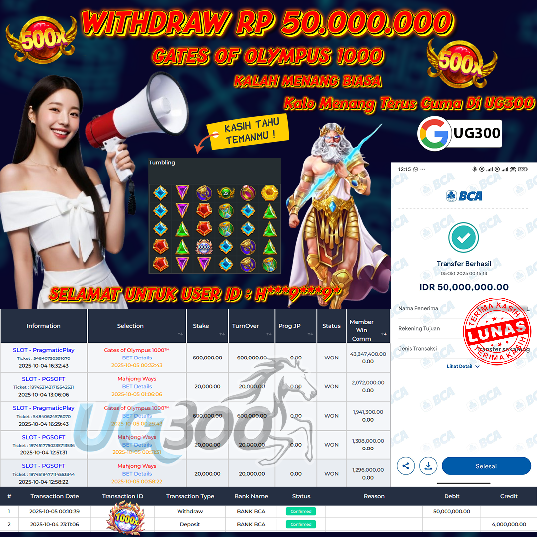 UG300 BERMAIN DI GATES OF OLYMPUS 1000 JACKPOT  Rp.50,000,000- DI BAYAR TUNTAS